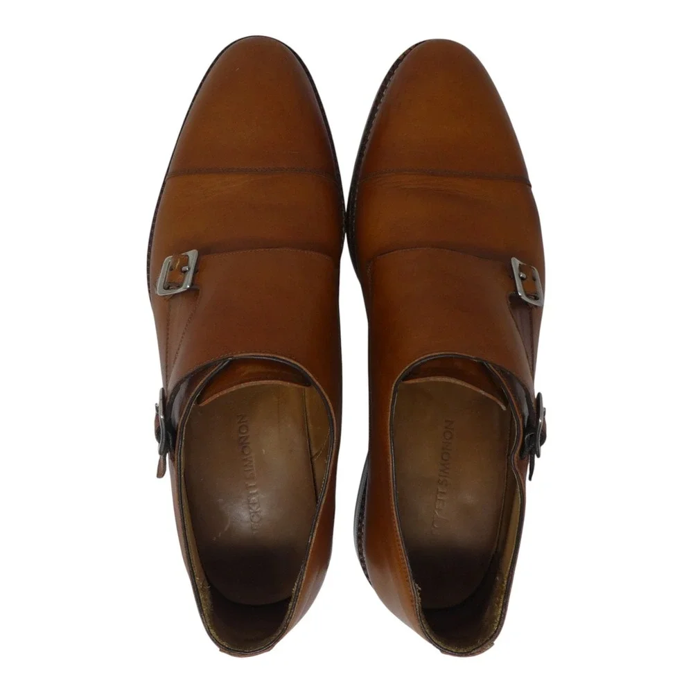 Beckett Simonon Hoyt Double Monk Strap Shoes Mens 10 Brown Leather Cap Toe